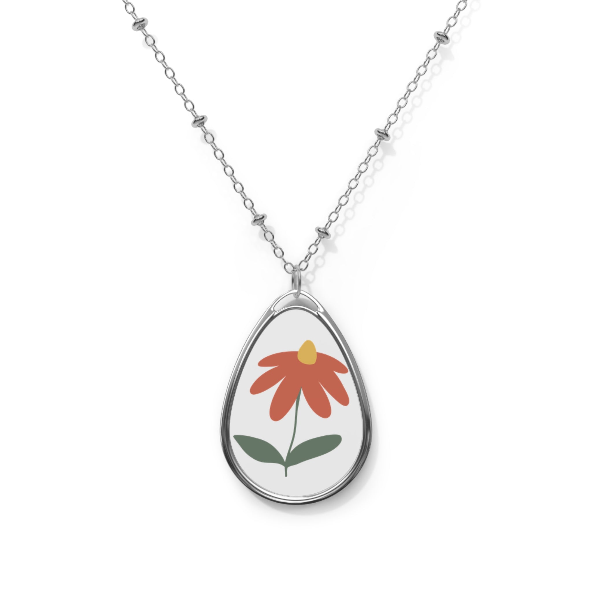 Floral Oval Necklace, Handcrafted Jewelry