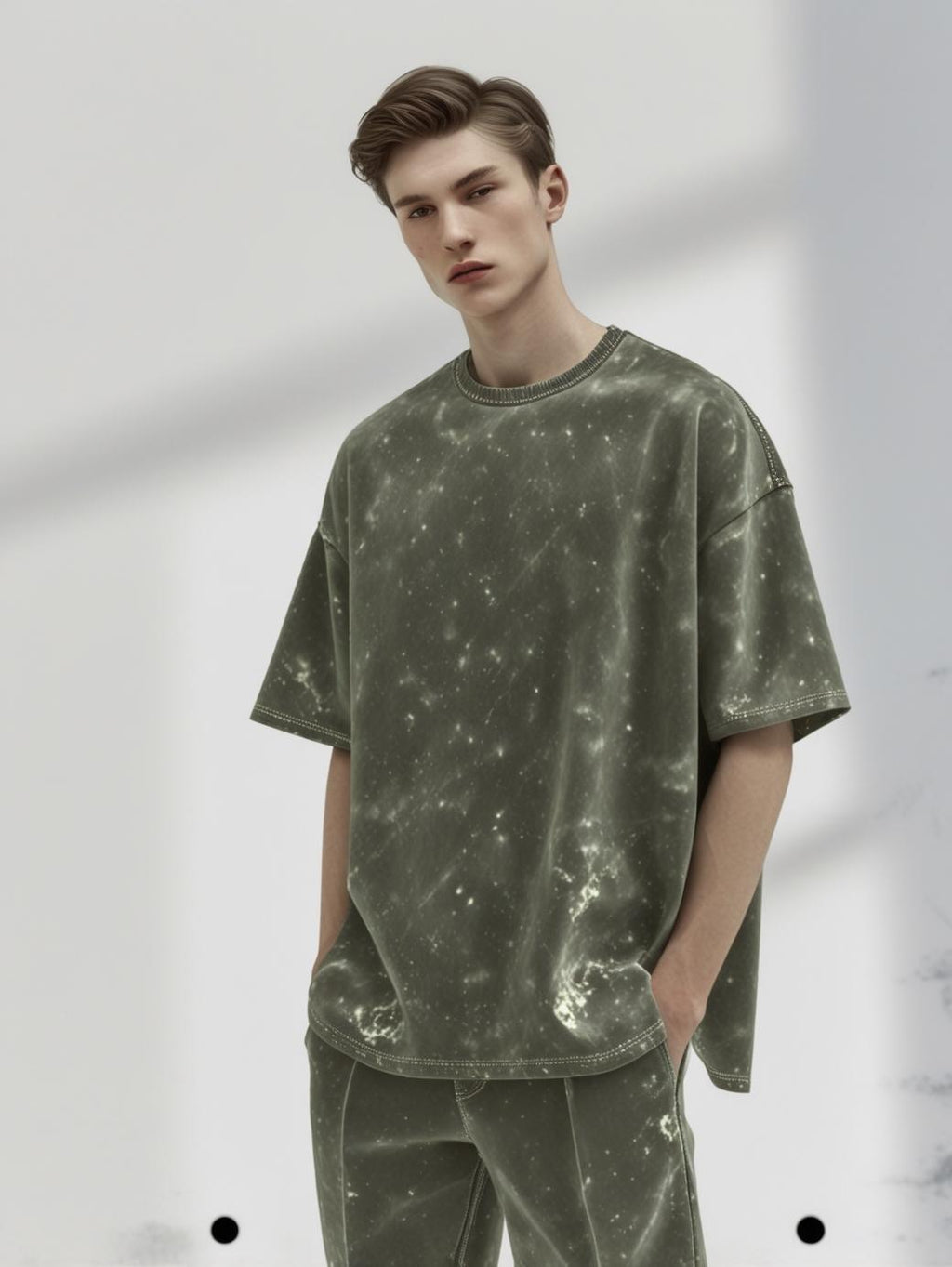 Unisex Acid Washed Oversized Tee - Olive Green