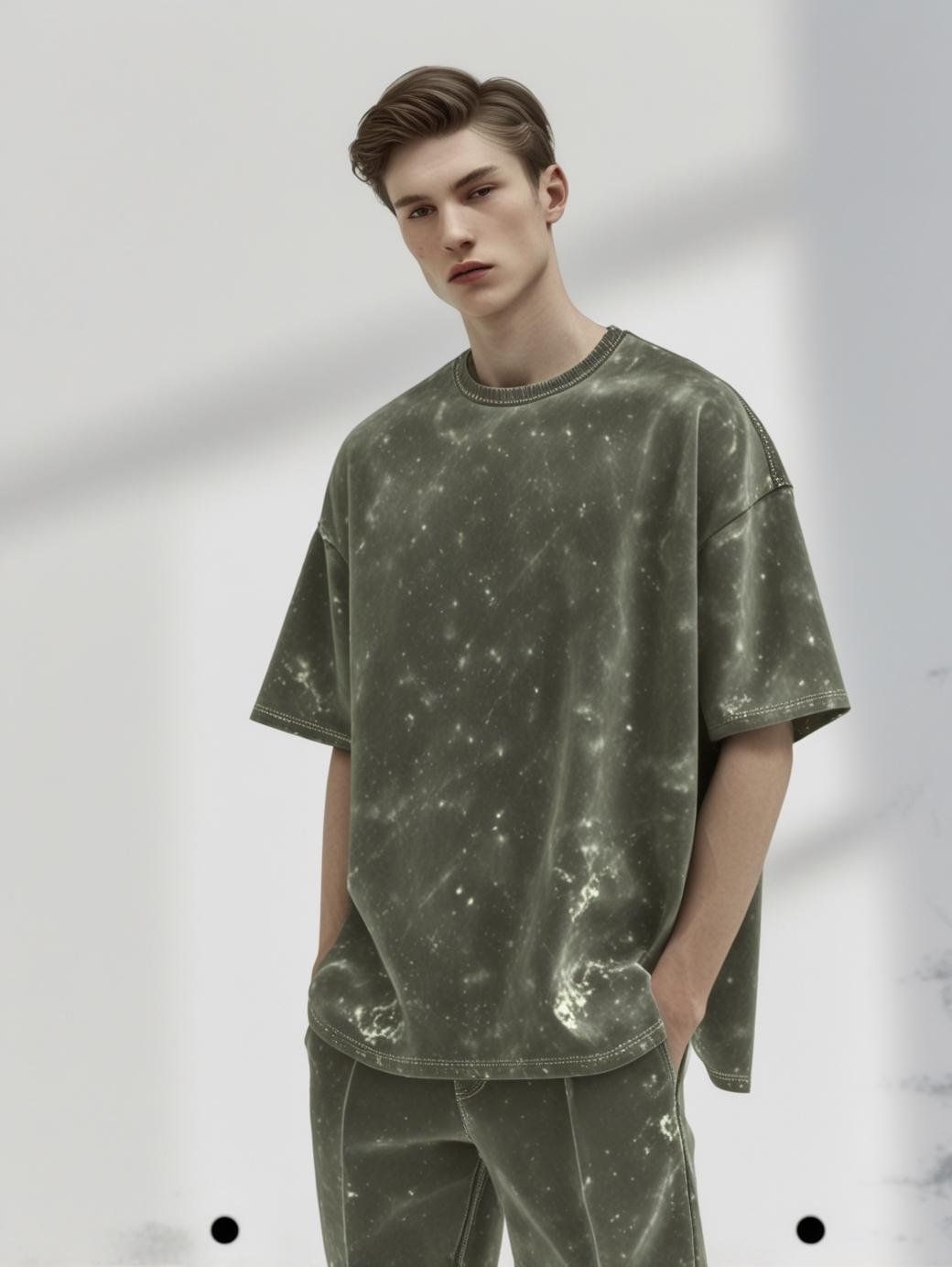 Unisex Acid Washed Oversized Tee - Olive Green