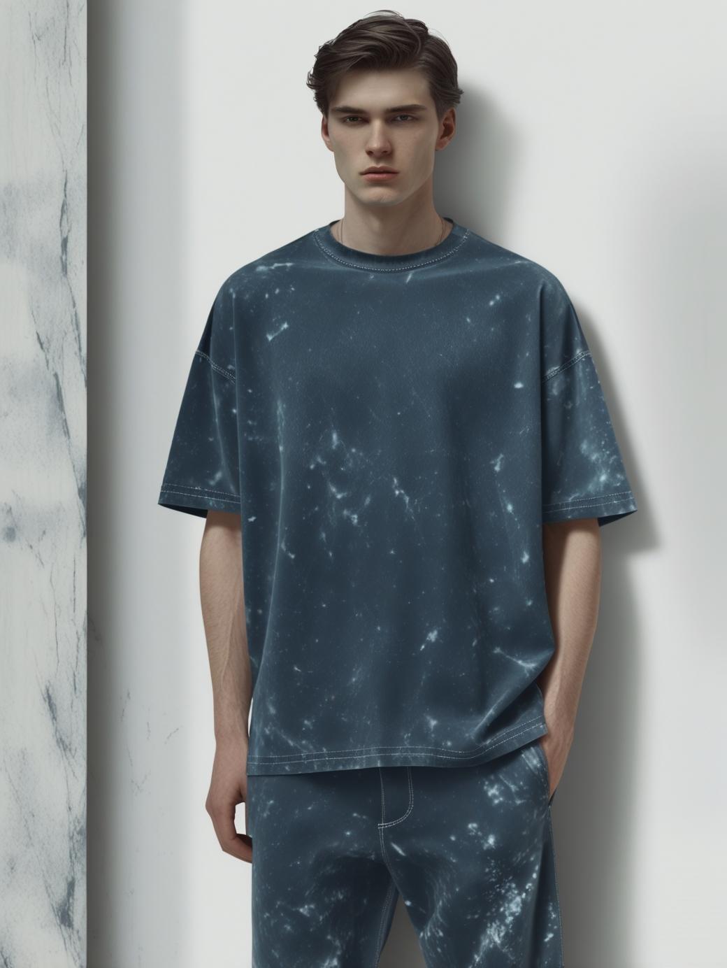 Unisex Acid Washed Oversized Tee - Deep Blue
